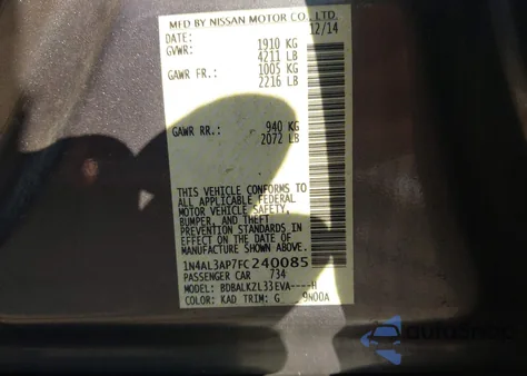 2015 Nissan Altima 2.5 Sv из США, поврежденный, VIN 1N4AL3AP7FC240085